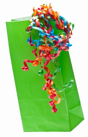 simsearch:400-05325346,k - Green Gift Bag with Rainbow Ribbon Isolated on White Ready for a Party. Photographie de stock - Aubaine LD & Abonnement, Code: 400-05280127