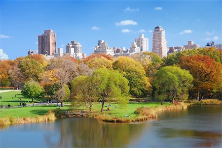 simsearch:400-08813469,k - New York City Central Park in Autumn with Manhattan skyscrapers and colorful trees over lake with reflection. Stock Photo - Budget Royalty-Free & Subscription, Code: 400-05280577