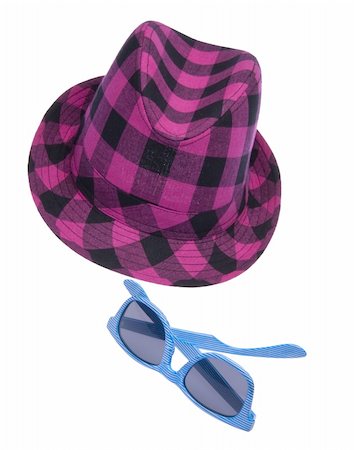 simsearch:400-04755656,k - Hipster hat with blue sunglasses isolated on white with a clipping path. Stock Photo - Budget Royalty-Free & Subscription, Code: 400-05280679