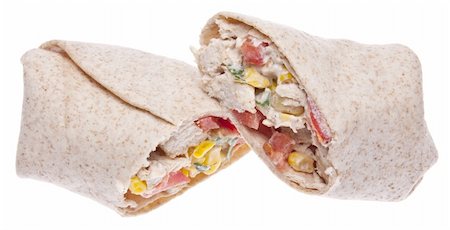 simsearch:400-04281267,k - Southwestern Chicken Salad Wrap Isolated on White with a Clipping Path. Stock Photo - Budget Royalty-Free & Subscription, Code: 400-05280786