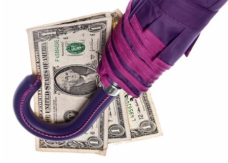Save Money for a Rainy Day! Purple umbrella and American currency isolated on white with a clipping path. Stock Photo - Budget Royalty-Free & Subscription, Code: 400-05281014
