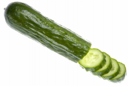 simsearch:400-04300934,k - Sliced of fresh cucumber isolated on white with a clipping path. Photographie de stock - Aubaine LD & Abonnement, Code: 400-05281085