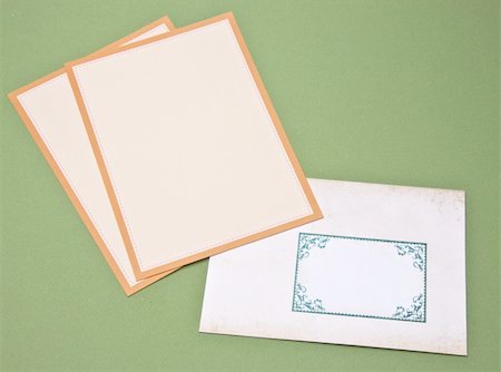 Stationery Setfor Letter Writing on Sage Green Background. Perhaps for a Wedding, Baby Shower or Love Letter. Stock Photo - Budget Royalty-Free & Subscription, Code: 400-05281110