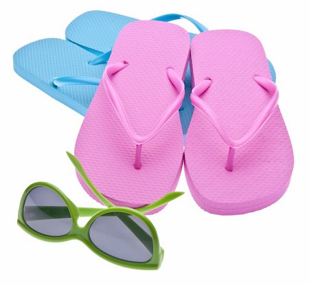 simsearch:400-04755656,k - Flip flops and Sunglasses Isolated on White with a Clipping Path.  Ready for Summer Vacation! Stock Photo - Budget Royalty-Free & Subscription, Code: 400-05281137
