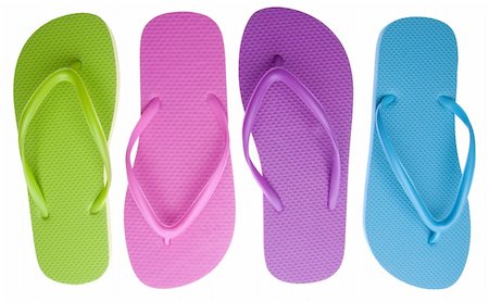 simsearch:400-04755656,k - Vibrant colored summer flip flops isolated on white with a clipping path. Stock Photo - Budget Royalty-Free & Subscription, Code: 400-05281130