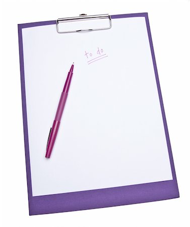 simsearch:614-02935239,k - To Do List on a purple clip board Isolated on white with a clipping path. Photographie de stock - Aubaine LD & Abonnement, Code: 400-05281168