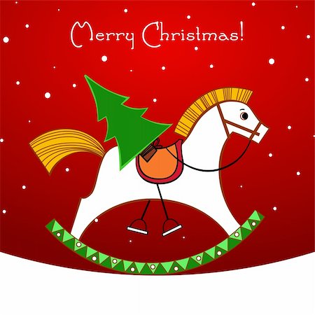 swings in snow - Christmas card. Rocking horse with a Christmas tree Stock Photo - Budget Royalty-Free & Subscription, Code: 400-05281204