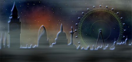 simsearch:400-06171017,k - Image of the panorama of misty London - monumets of London - Big Ben, London Eye Stockbilder - Microstock & Abonnement, Bildnummer: 400-05281327