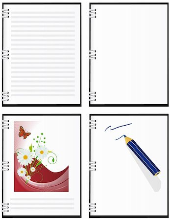 simsearch:400-04783872,k - A set of four notebooks. Vector illustration. Vector art in Adobe illustrator EPS format, compressed in a zip file. The different graphics are all on separate layers so they can easily be moved or edited individually. The document can be scaled to any size without loss of quality. Photographie de stock - Aubaine LD & Abonnement, Code: 400-05281413