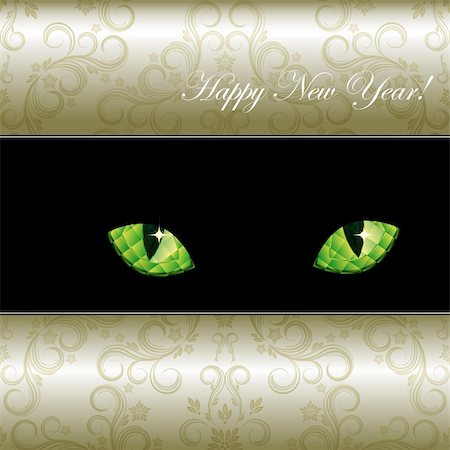 Festive background with curious emerald eyes of a cat. Vector illustration. Stock Photo - Budget Royalty-Free & Subscription, Code: 400-05281490