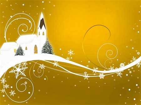 simsearch:400-09142612,k - Background illustraion representing a house and a church with snowflakes and abstract curves Stockbilder - Microstock & Abonnement, Bildnummer: 400-05281675