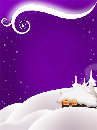 simsearch:400-09142612,k - Abstract christmas illustration representing a house among trees all around being covered by snow Stockbilder - Microstock & Abonnement, Bildnummer: 400-05281685
