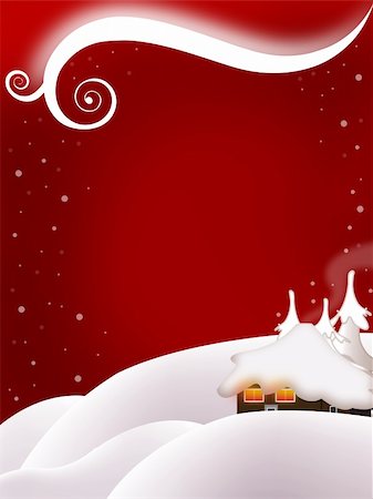 simsearch:400-09142612,k - Abstract christmas illustration representing a house among trees all around being covered by snow Stockbilder - Microstock & Abonnement, Bildnummer: 400-05281683
