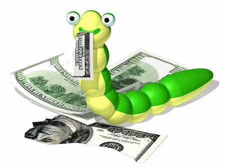 Three-dimensional cartoon the image of a caterpillar and money Stock Photo - Budget Royalty-Free & Subscription, Code: 400-05281970