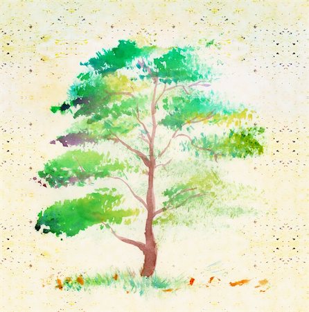 rashevskaya (artist) - Watercolor painting of a tree, very elegantly drawn Foto de stock - Royalty-Free Super Valor e Assinatura, Número: 400-05282046