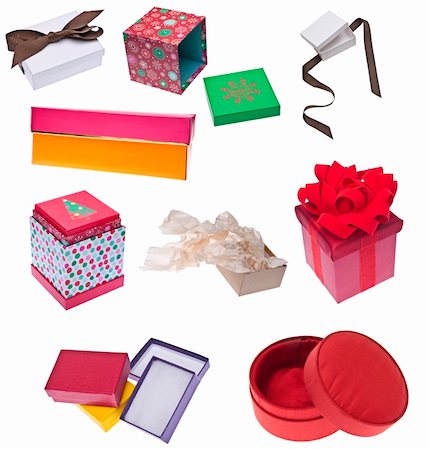 Collection of Holiday Gift Boxes Isolated on White with a Clipping Path.  Nine Boxes Total. Stock Photo - Budget Royalty-Free & Subscription, Code: 400-05282203