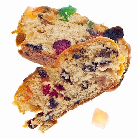 Holiday Fruit Cake Slices Isolated on White with a Clipping Path. Stock Photo - Budget Royalty-Free & Subscription, Code: 400-05282560
