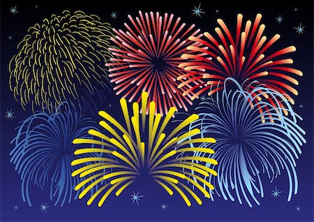 Vector illustration of firework and stars. All vector objects are isolated. Colors and transparent background color are easy to adjust. Fotografie stock - Microstock e Abbonamento, Codice: 400-05282916
