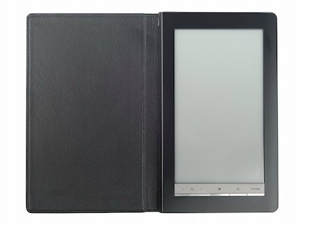 simsearch:400-08501429,k - Modern E-Book with black leather case isolated over white background Photographie de stock - Aubaine LD & Abonnement, Code: 400-05283578