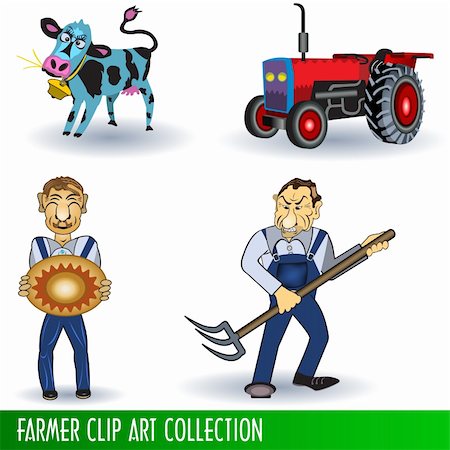 stiven (artist) - A collection of two different farmers, a cow and a tractor. Fotografie stock - Microstock e Abbonamento, Codice: 400-05283634