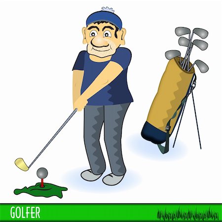 Golfer cartoon illustration along with golf sticks. Foto de stock - Super Valor sin royalties y Suscripción, Código: 400-05283636