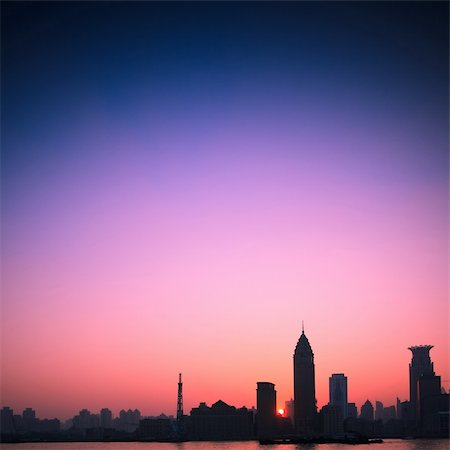 sunset wiht the silhouette of city in shanghai china. Stock Photo - Budget Royalty-Free & Subscription, Code: 400-05283759