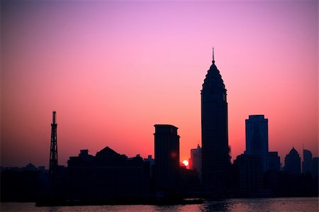 sunset wiht the silhouette of city in shanghai china. Stock Photo - Budget Royalty-Free & Subscription, Code: 400-05283760