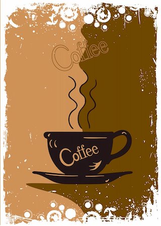 simsearch:400-04603391,k - Grunge style background with a cup of coffee and some beans. Graphics are grouped and in several layers for easy editing. The file can be scaled to any size. Fotografie stock - Microstock e Abbonamento, Codice: 400-05283849