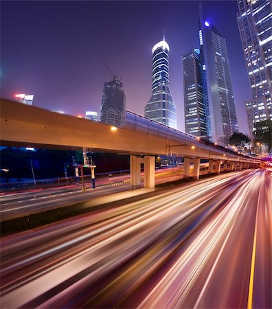 Megacity Highway at night with light trails in shanghai china. Stock Photo - Budget Royalty-Free & Subscription, Code: 400-05283893