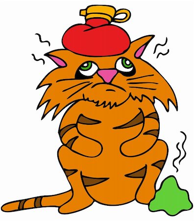 stomach cartoon - An image of a sick cat with headache and upset stomach. Stock Photo - Budget Royalty-Free & Subscription, Code: 400-05294006
