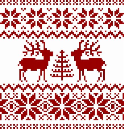 deer ornament - Collection of christmas norwegian pattern, isolated on white background. Stock Photo - Budget Royalty-Free & Subscription, Code: 400-05294019