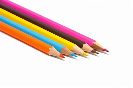 simsearch:400-05294430,k - Five colored pencils on a white background Fotografie stock - Microstock e Abbonamento, Codice: 400-05294425