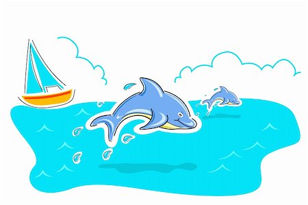 simsearch:400-07321172,k - illustration of jumping dolphin in sea on white background Stock Photo - Budget Royalty-Free & Subscription, Code: 400-05294878