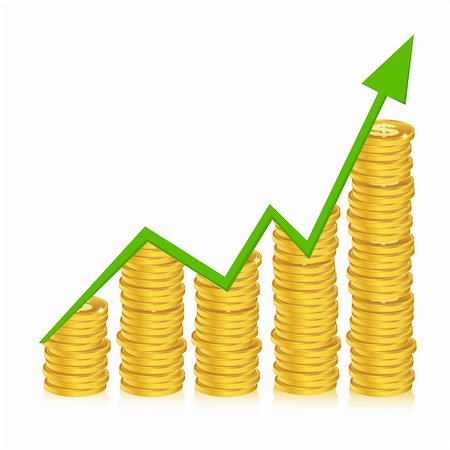 illustration of business graph with coins on white background Stock Photo - Budget Royalty-Free & Subscription, Code: 400-05294903