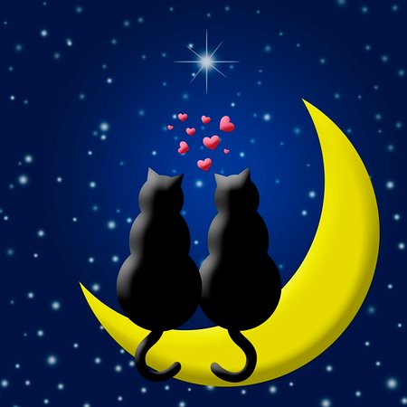 simsearch:400-05295204,k - Happy Valentines Day Cats in Love Sitting on Moon and Hearts Silhouette Illustration Stock Photo - Budget Royalty-Free & Subscription, Code: 400-05295784