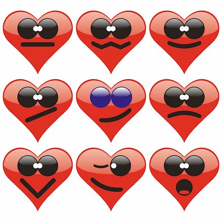 Set of nine heart smileys to Valentine`s day. Vector illustration. Foto de stock - Super Valor sin royalties y Suscripción, Código: 400-05296208