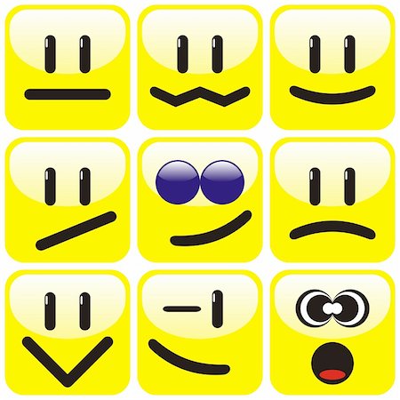 Set of nine yellow smileys. Vector illustration. Foto de stock - Super Valor sin royalties y Suscripción, Código: 400-05296210