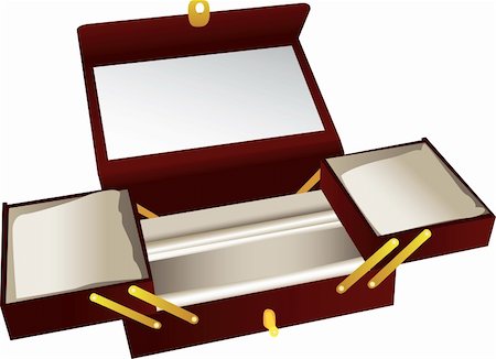 Illustrated wooden jewelry box opened to show different drawers isolated against a white background. Stock Photo - Budget Royalty-Free & Subscription, Code: 400-05296222