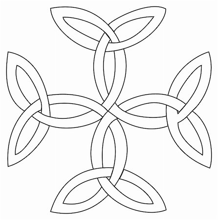 simsearch:400-04788857,k - Triquetras cross symbol. Tattoo. The triquetra is often found in Insular art, most notably metal work and in illuminated manuscripts like the Book of Kells. The fact that the triquetra very rarely stood alone in medieval Celtic has cast a reasonable doubt on its use as a symbol in context where it was used primarily as a space filler or ornament in much more complex compositions. Foto de stock - Super Valor sin royalties y Suscripción, Código: 400-05296252