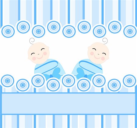 vector illustration of the twins boys on blue striped background Stockbilder - Microstock & Abonnement, Bildnummer: 400-05296448