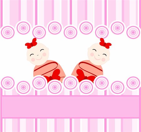 vector illustration of the twins girls on pink striped background Stockbilder - Microstock & Abonnement, Bildnummer: 400-05296449