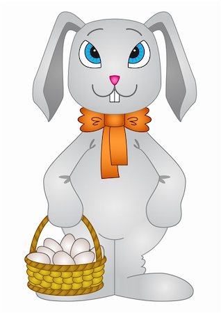 simsearch:400-05040794,k - Holiday cartoon, rabbit bunny with a basket of Easter eggs Stock Photo - Budget Royalty-Free & Subscription, Code: 400-05296479