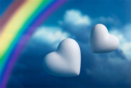 simsearch:400-04789565,k - Rainbow and two hearts against a blue sky background Stockbilder - Microstock & Abonnement, Bildnummer: 400-05296643