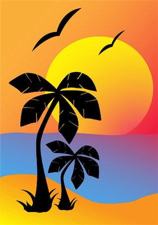simsearch:400-08774047,k - Silhouettes of palm trees against the setting sun.  Vector illustration Stock Photo - Budget Royalty-Free & Subscription, Code: 400-05296912
