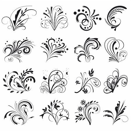floral tattoo - Set of floral design elements. Vector illustration. Vector art in Adobe illustrator EPS format, compressed in a zip file. The different graphics are all on separate layers so they can easily be moved or edited individually. The document can be scaled to any size without loss of quality. Foto de stock - Super Valor sin royalties y Suscripción, Código: 400-05297189
