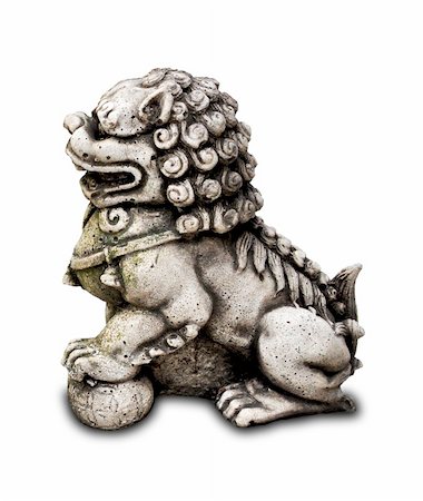 Lateral side of chinese stone lion statue with a white background Stock Photo - Budget Royalty-Free & Subscription, Code: 400-05297471