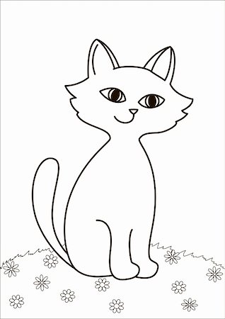 simsearch:400-04787541,k - Kitten sits on a flower meadow. Flowers, grass. Monochrome contours Stockbilder - Microstock & Abonnement, Bildnummer: 400-05297485