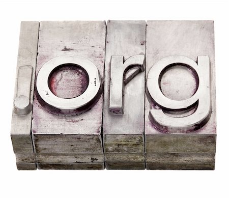 dot org - non-profit organization internet  domain extension in vintage grunge metal letterpress printing blocks, stained by color inks, isolated on white Stock Photo - Budget Royalty-Free & Subscription, Code: 400-05297557