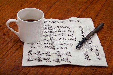 science hand writing - mathematical equations of physics - handwriting on a napkin with espresso coffee cup on table Stock Photo - Budget Royalty-Free & Subscription, Code: 400-05297577