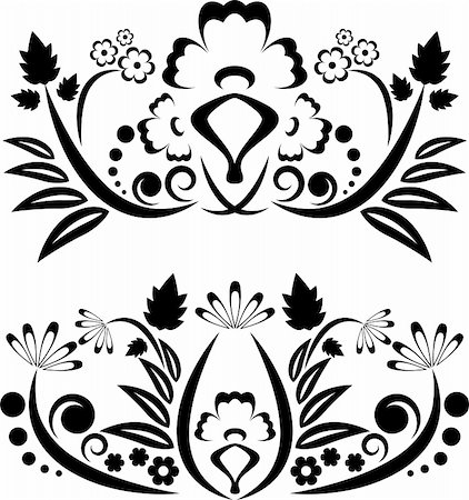 Black decorative floral design elements on white background Photographie de stock - Aubaine LD & Abonnement, Code: 400-05297621